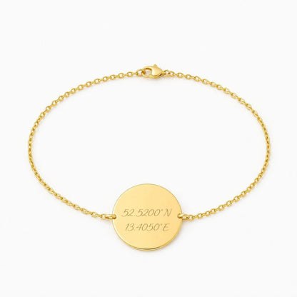 Personalized Bracelet Round Coordinates Engraving 925 Silver 18K Gold Plated 17 mm