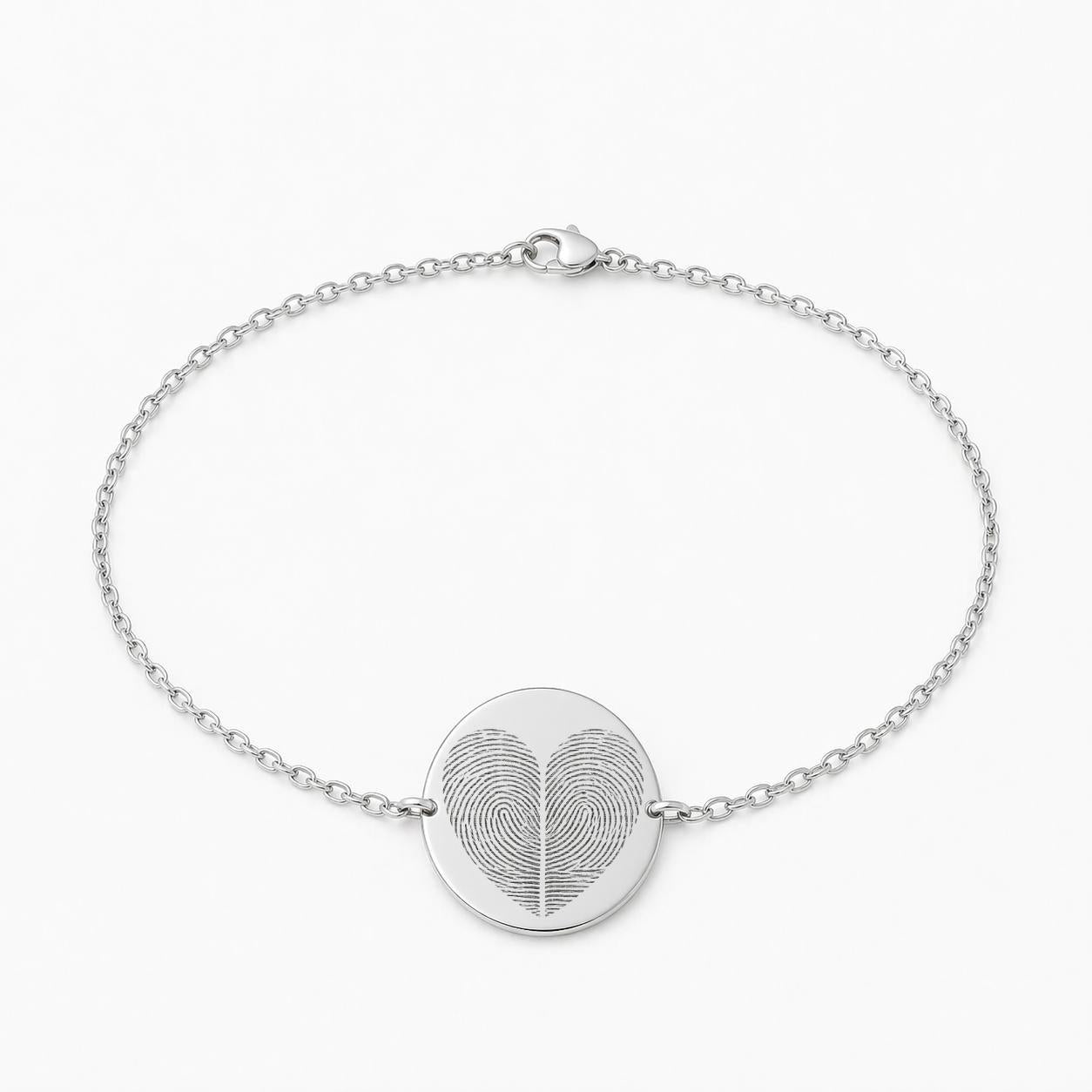 Personalized Bracelet Round Fingerprint Engraving 925 Silver Rhodium Plated 17 mm