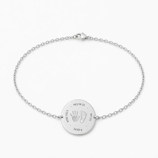 Personalisiertes Armband rund Geburtsdaten Gravur 925 Silber Rhodiniert 17 mm