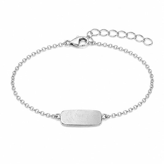 Personalisiertes Armband rechteckig Fingerabdruck Gravur 925 Silber Rhodiniert 13x8 mm Plättchen