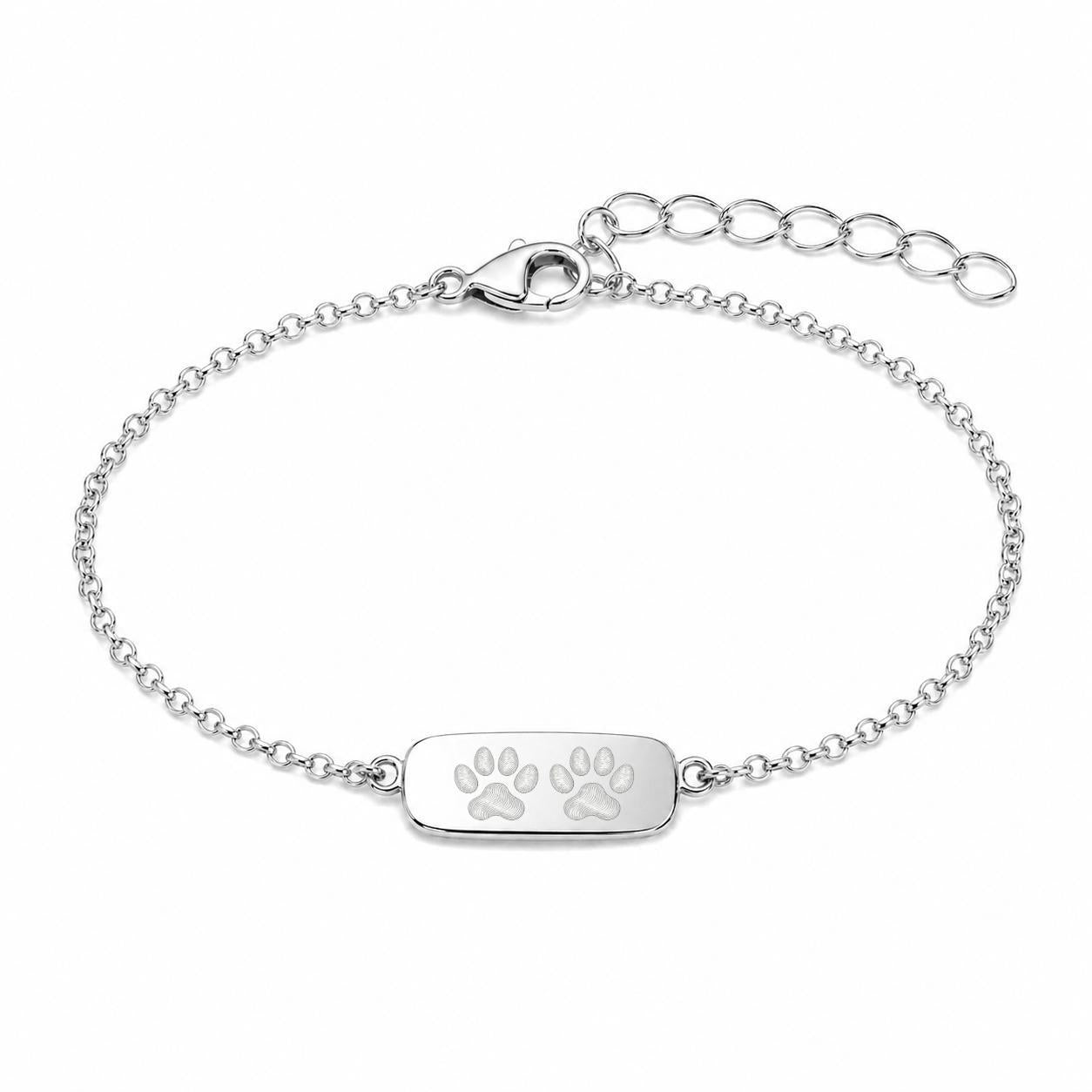 Personalized Bracelet Rectangular Paw Print Nose Print Engraving 925 Silver Rhodium Plated 13x8 mm Plate