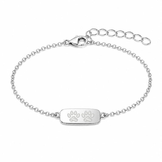 Personalized Bracelet Rectangular Paw Print Nose Print Engraving 925 Silver Rhodium Plated 13x8 mm Plate