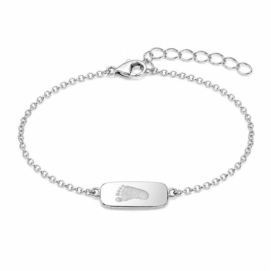 Personalisiertes Armband rechteckig Handabdruck Fußabdruck Gravur 925 Silber Rhodiniert 13x8 mm Plättchen