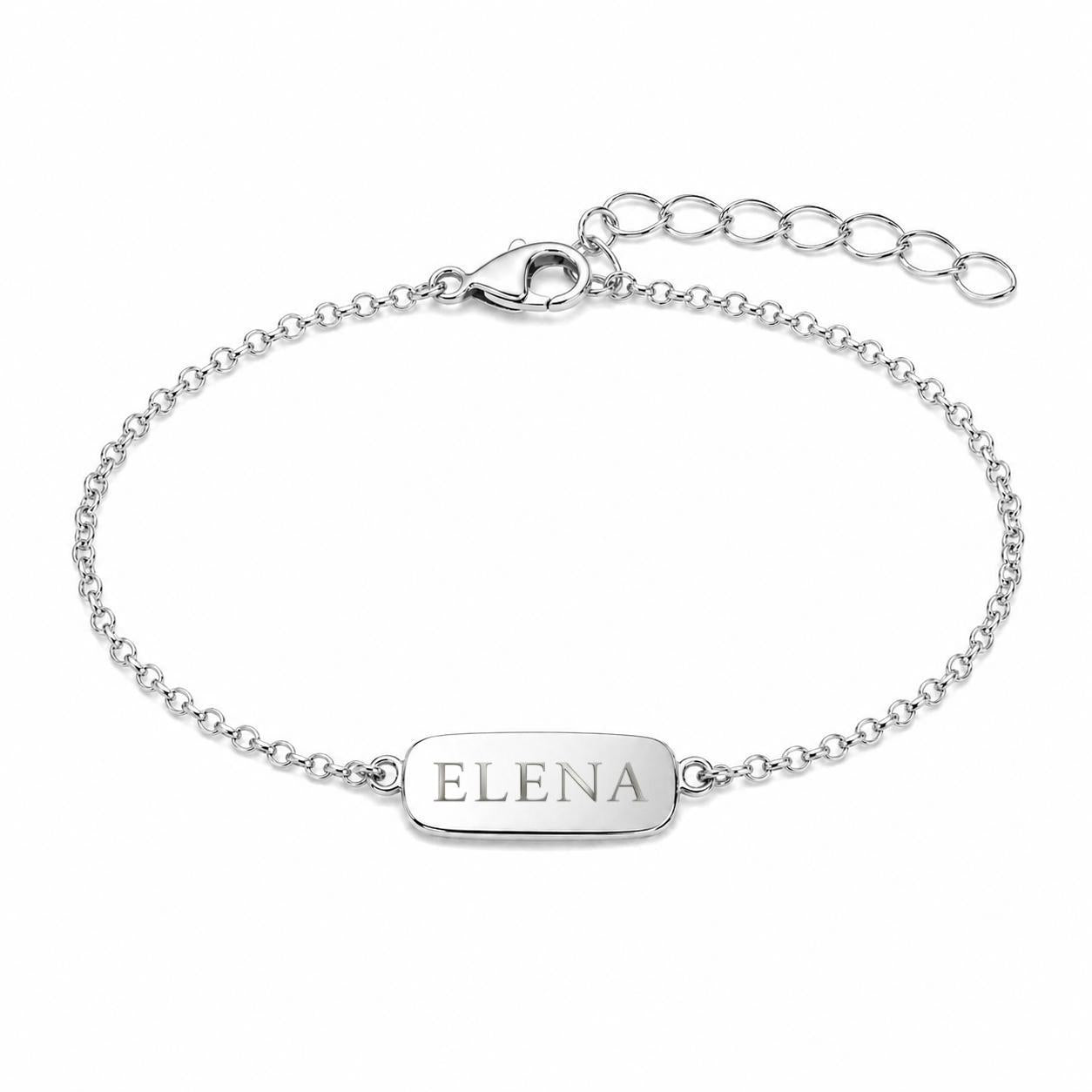 Personalized Rectangular Christening Bracelet Engraving 925 Silver Rhodium Plated 13x8 mm Plate