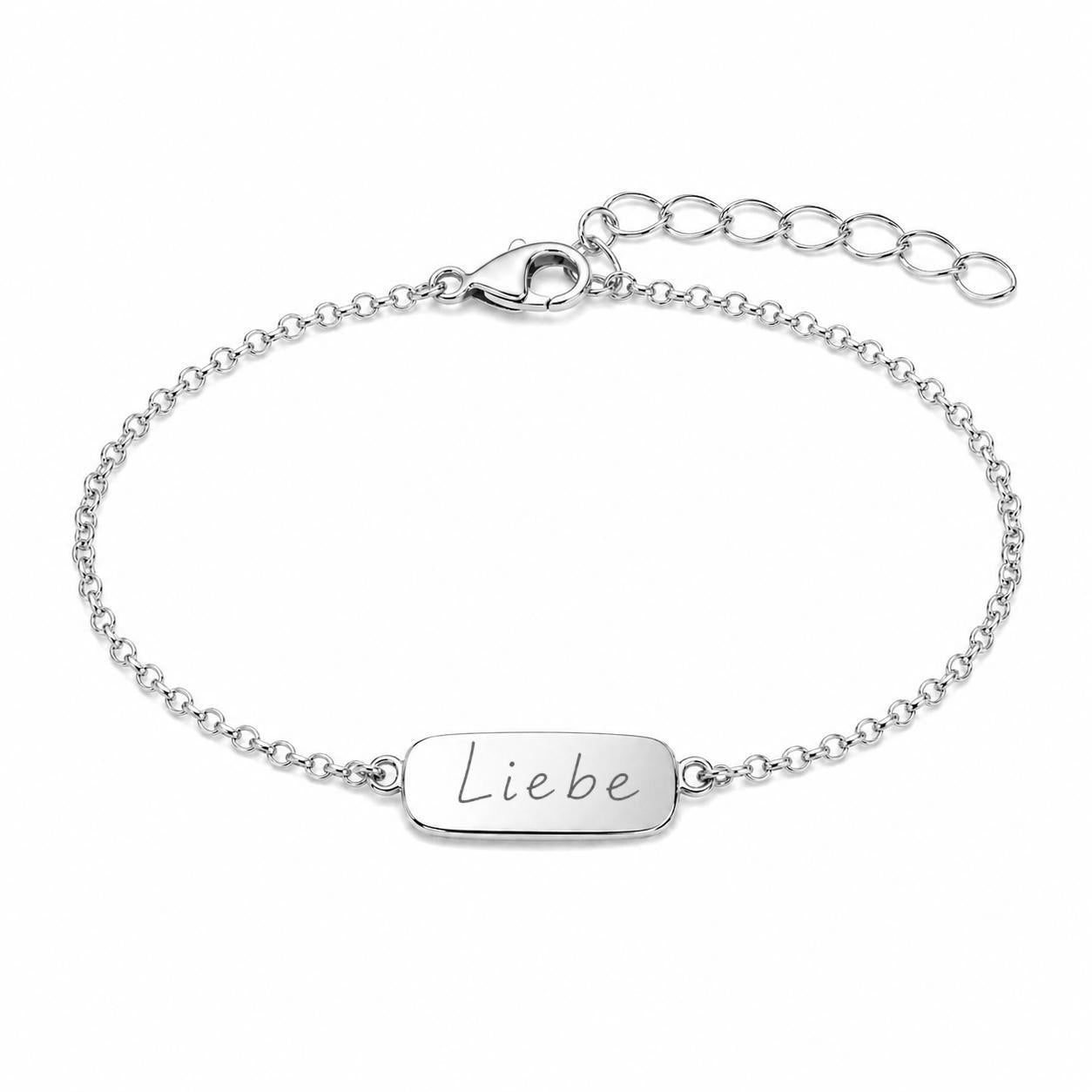 Personalized Rectangle Bracelet Own Handwriting Engraving 925 Silver Rhodium Plated 13x8 mm Charm