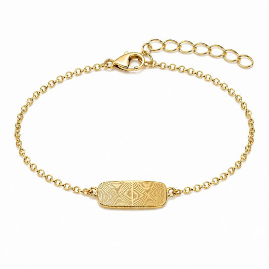 Personalized Bracelet Rectangular Fingerprint Engraving 925 Silver 18K Vermeil Gold Plated 13x8 mm Plate