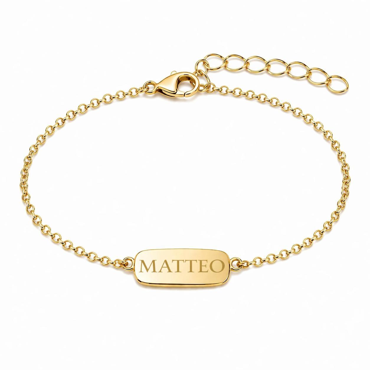 Personalized Rectangular Communion Bracelet Engraving 925 Silver 18K Vermeil Gold Plated 13x8 mm Plate