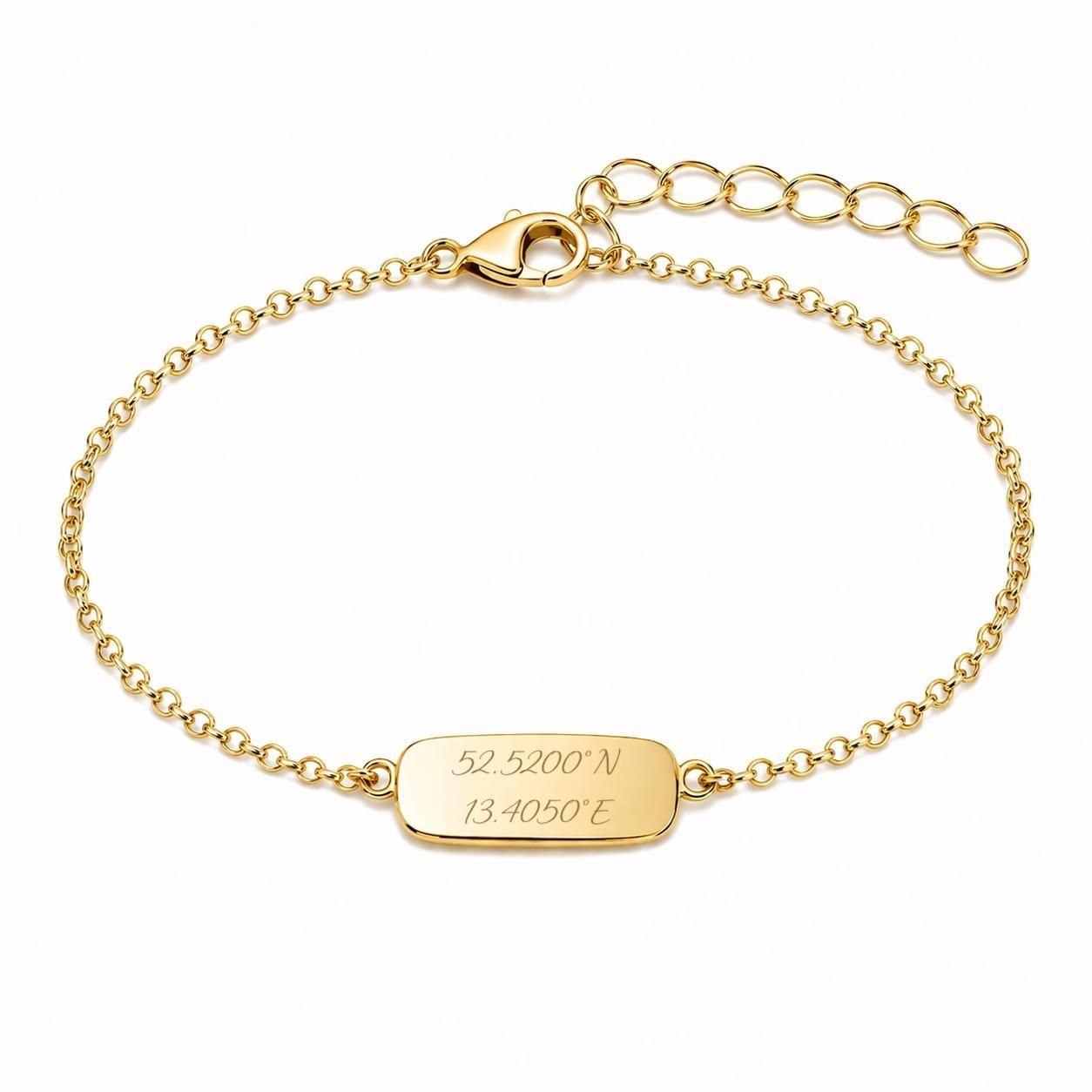 Personalized rectangular coordinates engraving bracelet 925 silver 18K vermeil gold plated 13x8 mm charm