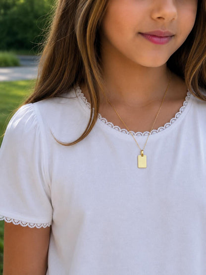 Personalized Necklace Rectangle Pendant Engraving Initials Name Date 925 Silver 18K Gold Plated