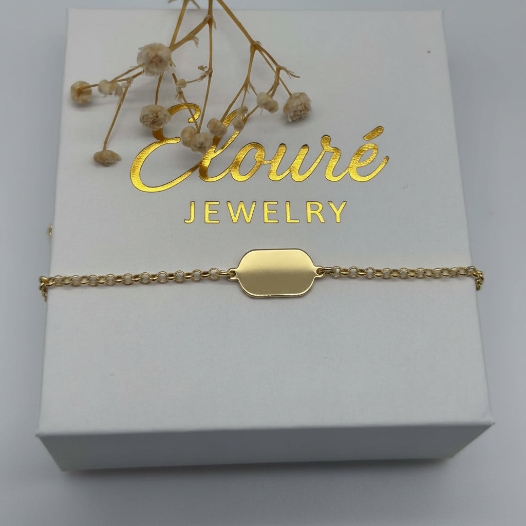 Personalized Rectangular Bracelet Name Initials Date Engraving 925 Silver 18K Vermeil Gold Plated 13x8 mm Pendant