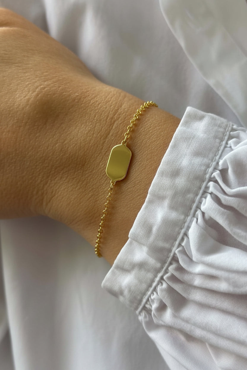 Personalized Rectangular Bracelet Name Initials Date Engraving 925 Silver 18K Vermeil Gold Plated 13x8 mm Pendant