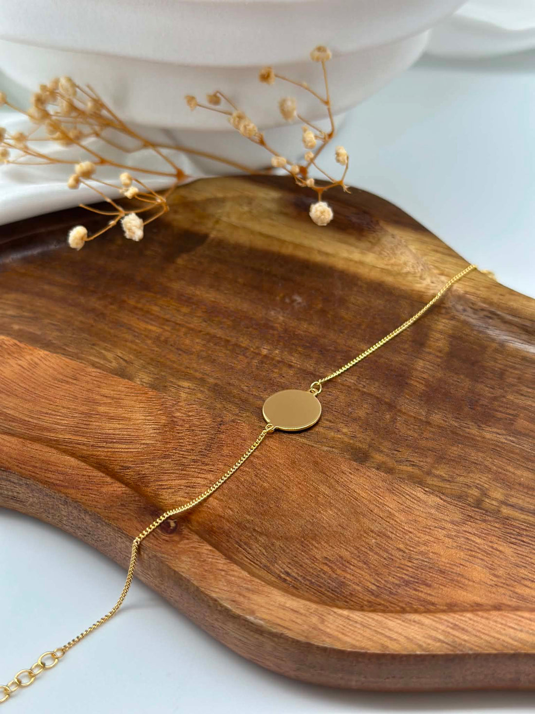 Personalized Round Bracelet with Engraved Own Handwriting - 925 Silver with 18K Vermeil Gold Plating - 12mm Disc