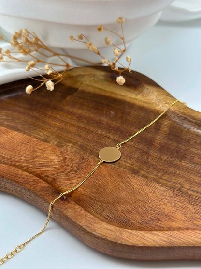 Personalized Round Bracelet with Engraved Own Handwriting - 925 Silver with 18K Vermeil Gold Plating - 12mm Disc