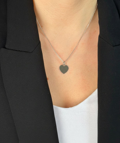 Personalized Necklace Heart Pendant Engraving Initials Names Date 925 Silver Rhodium Plated