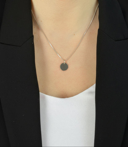 Personalized Necklace Pendant Round 12mm with Engraving 925 Silver Rhodium Plated - Initials, Names & Date