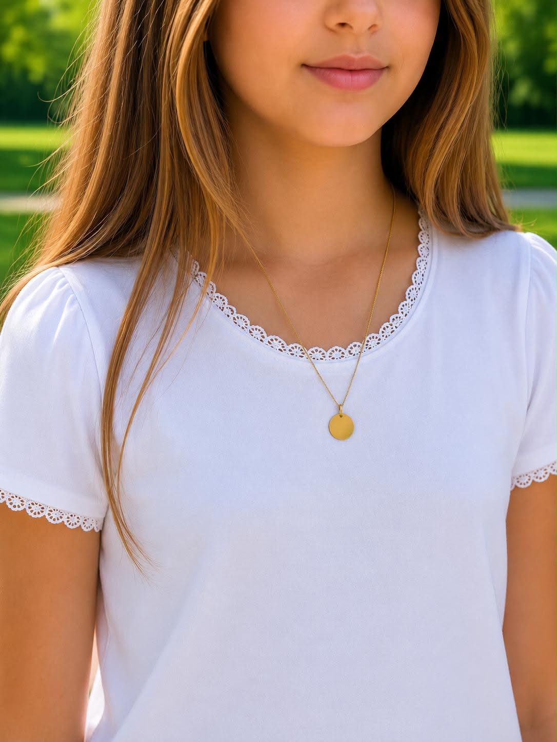 Personalized Necklace Round Pendant with Engraving 925 Silver 18K Gold Plated 12mm - Initials, Names & Date