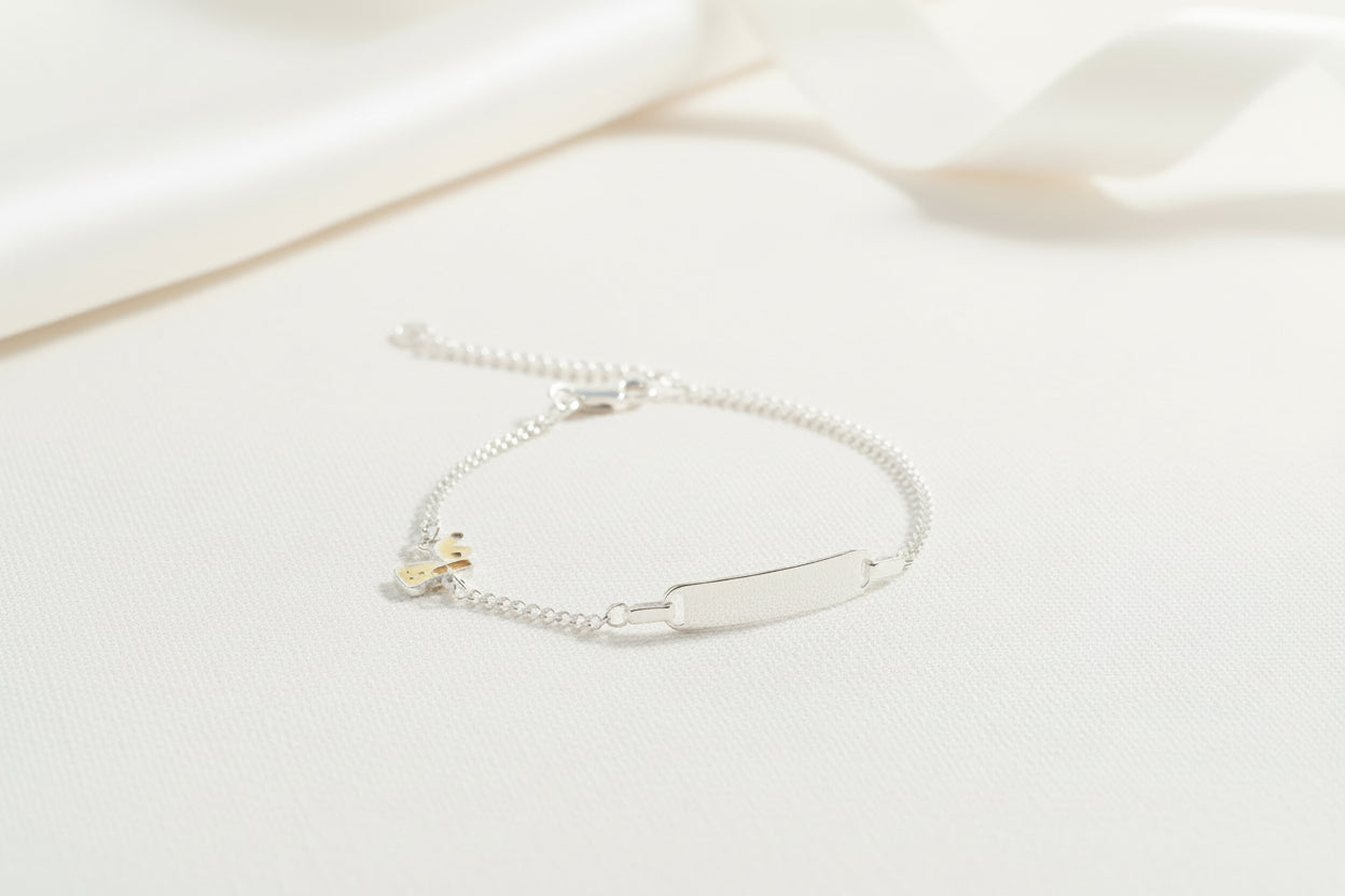 Children's Engraved Bracelet with Dog, 925 Silver, Personalized with Name, Date, or Initials