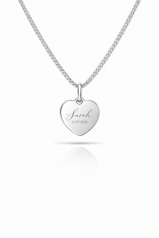 Personalized Necklace Heart Pendant Engraving Initials Names Date 925 Silver Rhodium Plated