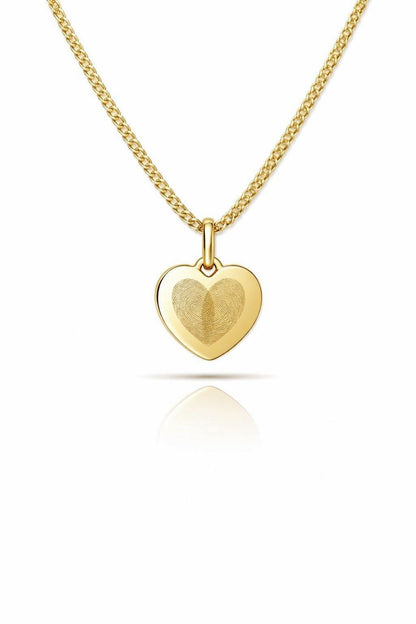 Personalized Engraved Heart Necklace with Fingerprint, 925 Sterling Silver, 18K Gold Plated