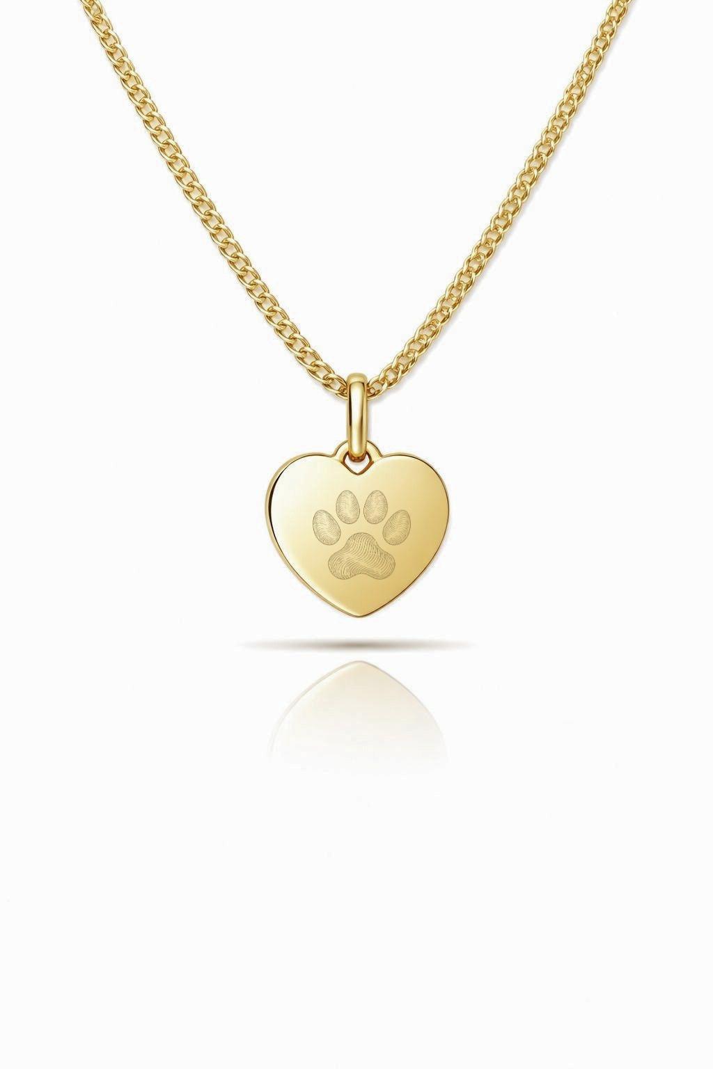 Heart Pendant Engraving Paw Print Nose Print Personalized Engraved Necklace 925 Sterling Silver 18K Gold Plated