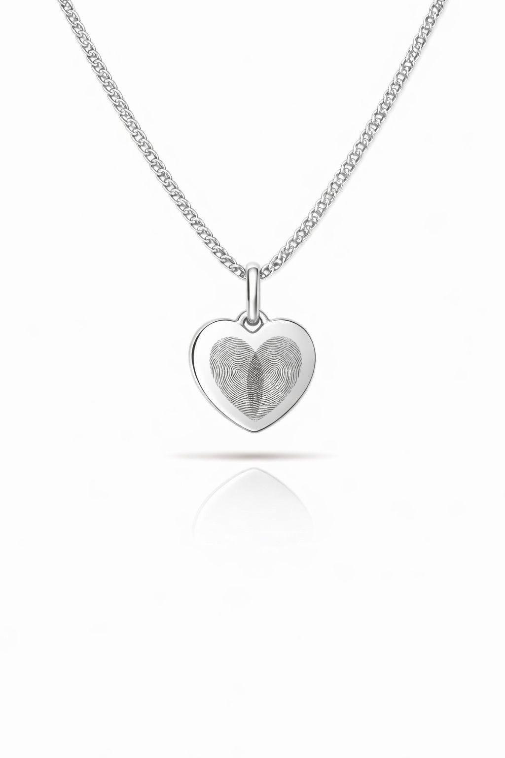 Personalized Heart Necklace Engraved Fingerprint 925 Sterling Silver Rhodium Plated