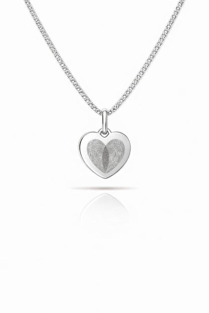 Personalized Heart Necklace Engraved Fingerprint 925 Sterling Silver Rhodium Plated