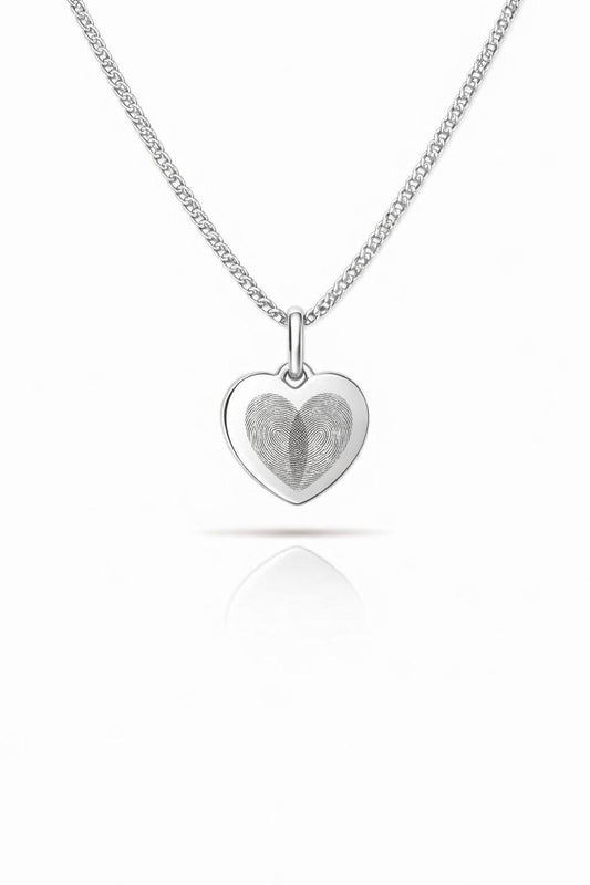 Personalisierte Herz Halskette Gravur Fingerabdruck 925 Silber Rhodiniert