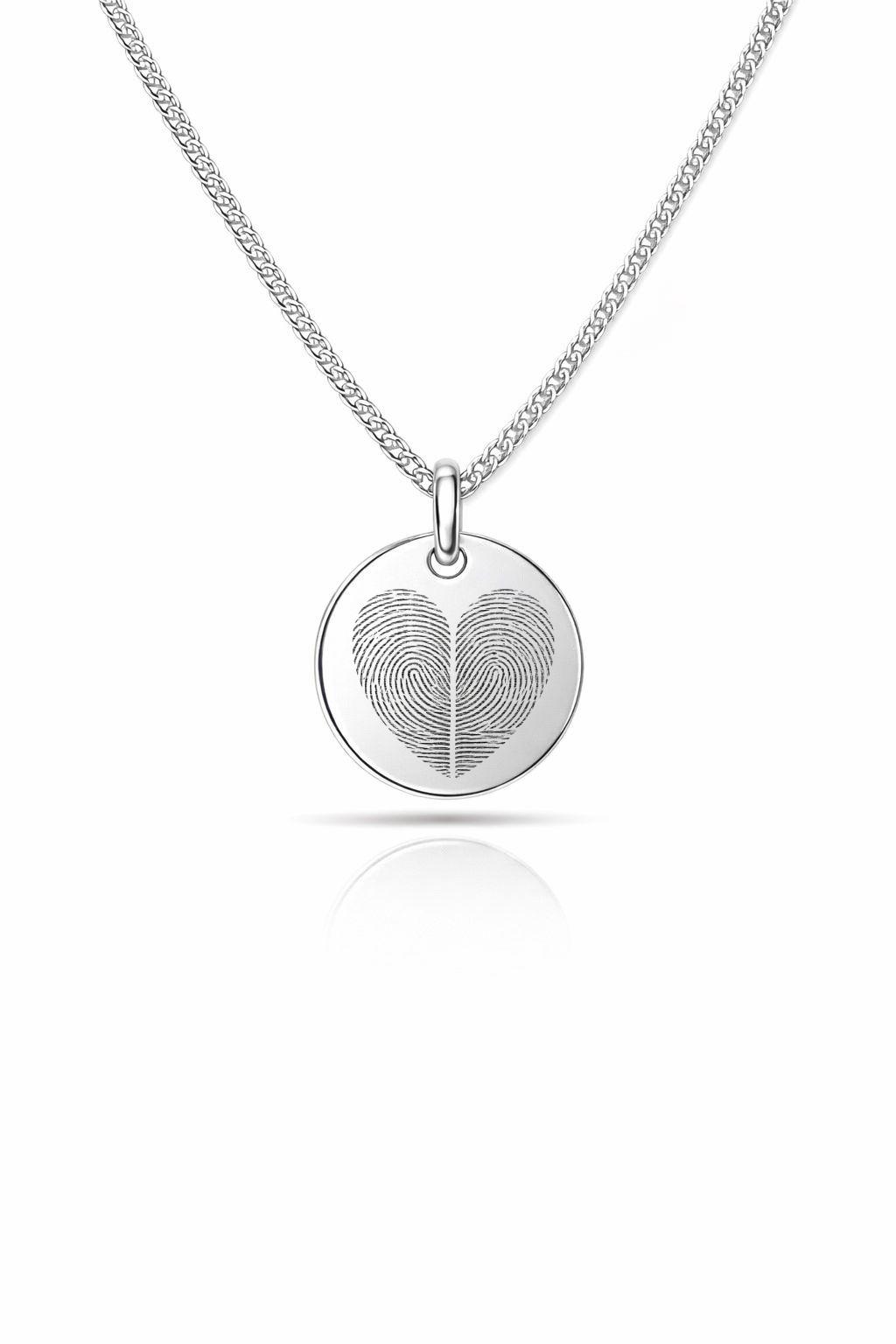 Personalized Fingerprint Necklace Round 925 Sterling Silver Rhodium Plated 12 mm