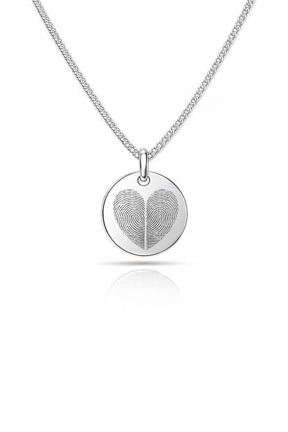 Personalized Fingerprint Necklace Round 925 Sterling Silver Rhodium Plated 12 mm