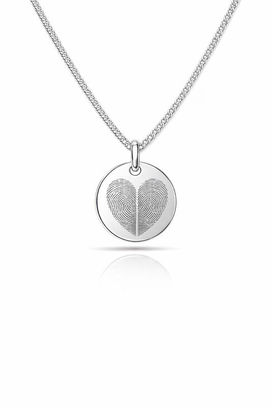 Personalized Fingerprint Necklace Round 925 Sterling Silver Rhodium Plated 12 mm