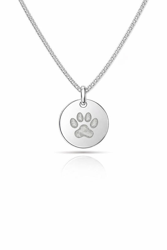 Personalized Necklace Pendant Paw Print or Nose Print 925 Sterling Silver Rhodium Plated 12 mm