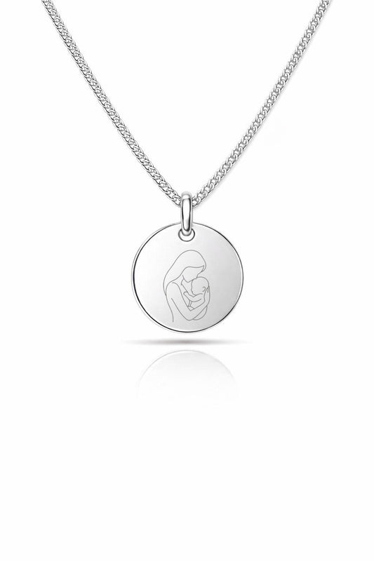 Personalized Round Necklace Pendant with Photo Engraving, 925 Rhodium-Plated Silver, 12 mm