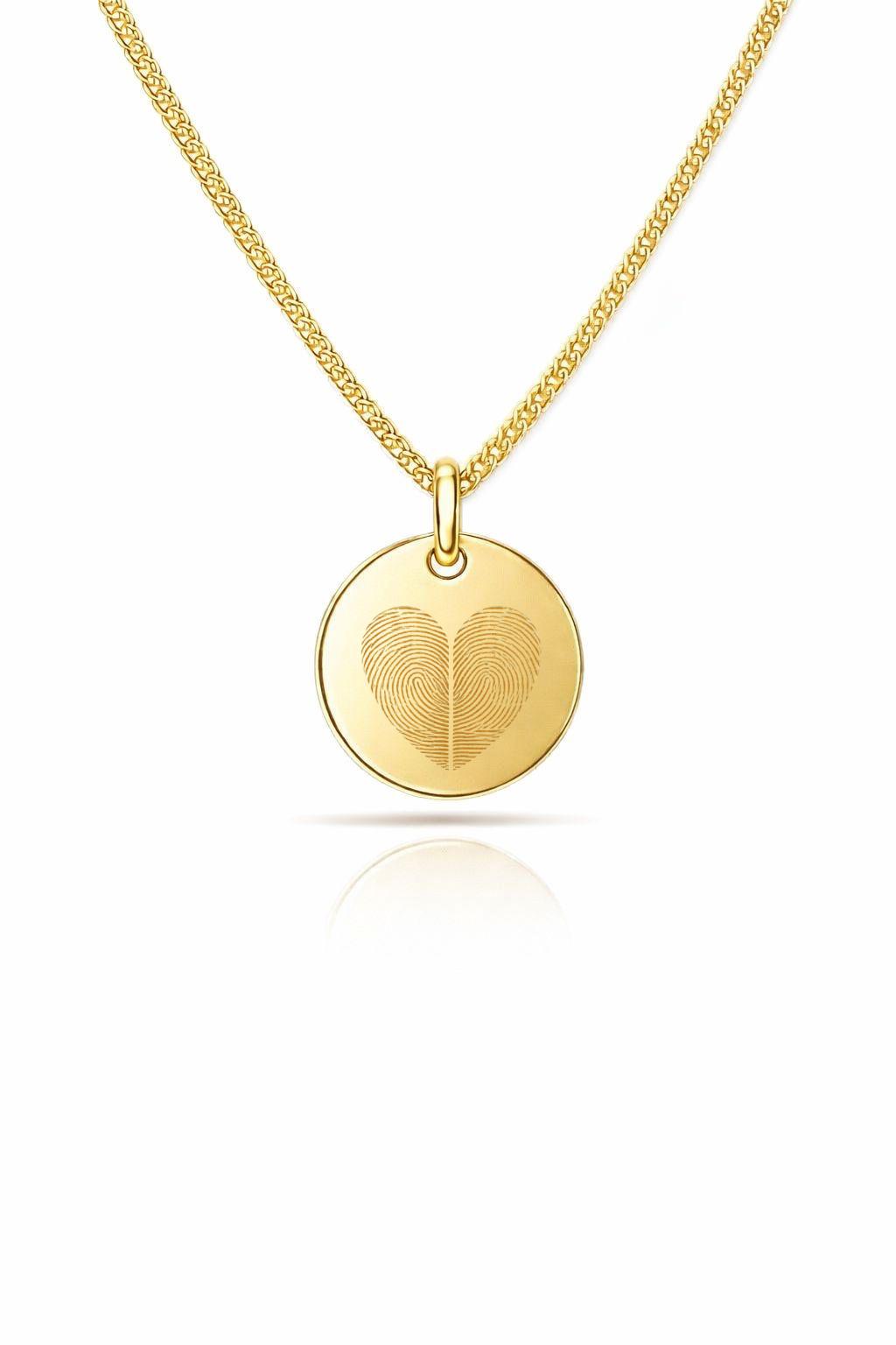 Personalized Necklace Round Pendant Fingerprint 925 Silver 18K Gold Plated 12 mm