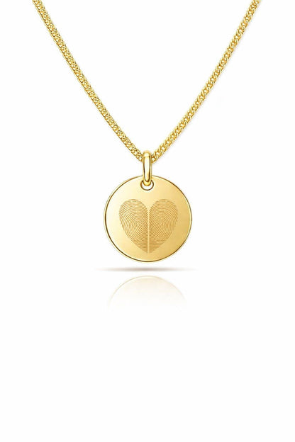 Personalized Necklace Round Pendant Fingerprint 925 Silver 18K Gold Plated 12 mm