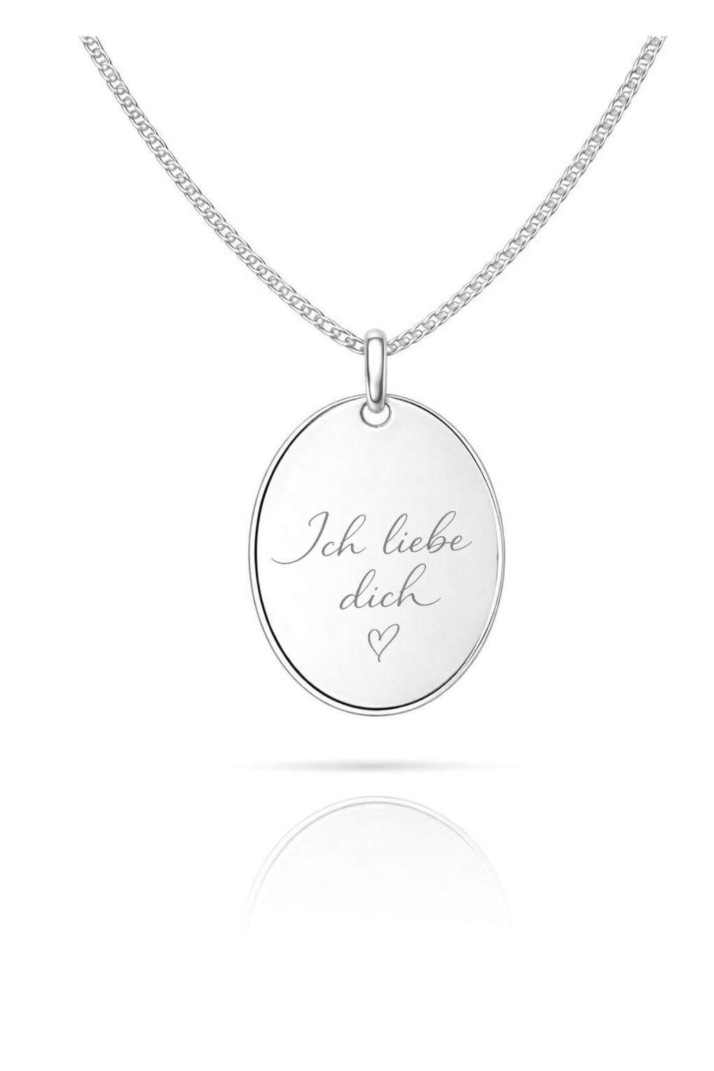 Engraved Necklace Men's Own Handwriting Oval Pendant 925 Silver Rhodium Plated 18x24 mm