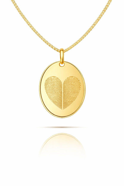 Engraved Necklace Men's Fingerprint Oval Pendant 925 Silver 18K Gold Plated 18x24 mm