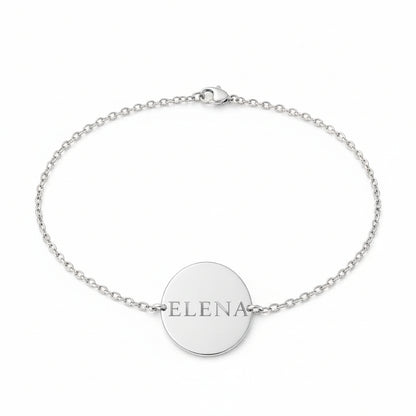 Personalized Round Engraved Bracelet Initials Name Date 925 Sterling Silver Rhodium Plated 17 mm