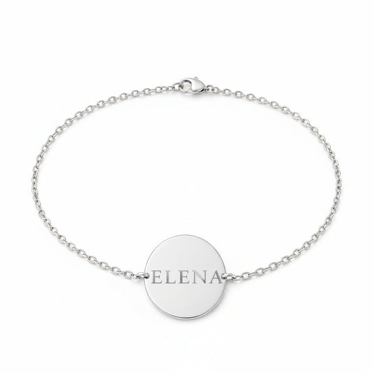 Personalized Round Engraved Bracelet Initials Names Date 925 Sterling Silver Rhodium-Plated 17 mm