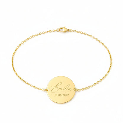 Personalized Round Bracelet Engraving Initials Names Date 925 Silver 18K Gold Plated 17 mm