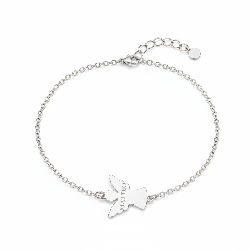 Personalized Bracelet Angel 14 mm Pendant Engraving 925 Silver Rhodium Plated