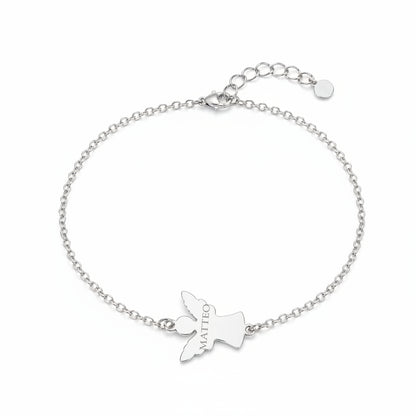 Personalized Bracelet Angel 14 mm Pendant Engraving 925 Silver Rhodium Plated