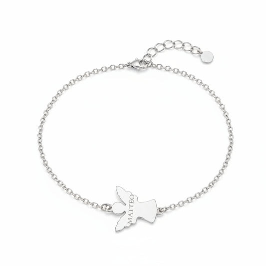 Personalized Bracelet Angel 14mm Pendant Engraving 925 Silver Rhodium Plated