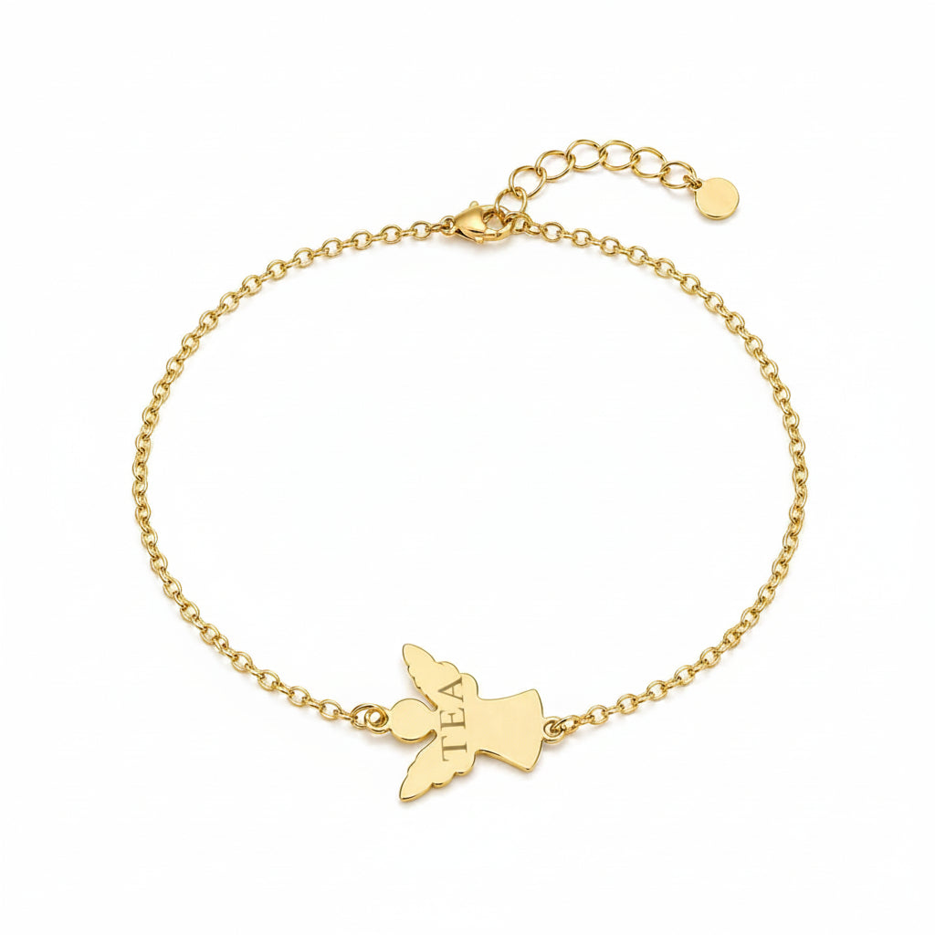 Personalized Angel Bracelet 14 mm with Engraving 925 Silver 18K Gold Plated
