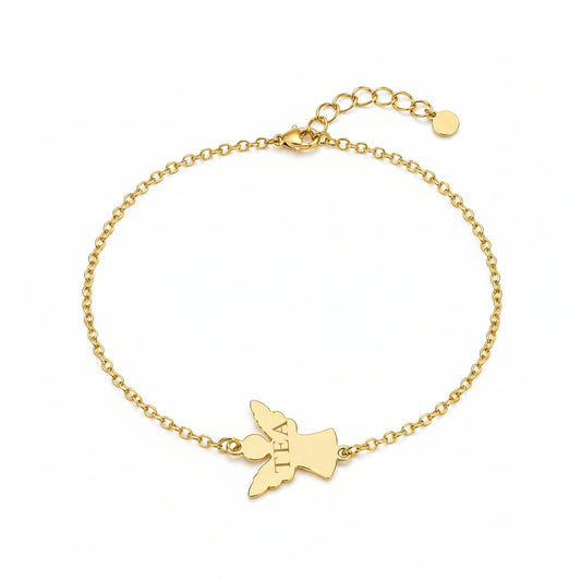 Personalized Angel Bracelet 14 mm with Engraving 925 Silver 18K Gold Plated