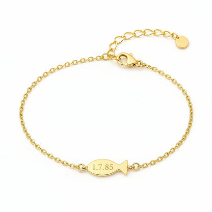 Personalized Fish Bracelet Pendant 16.8 mm Engraving 925 Silver 18K Gold Plated