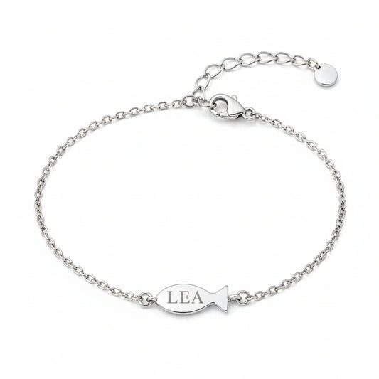Personalized Fish Charm Bracelet Pendant 16.8mm Engraving 925 Silver Rhodium Plated