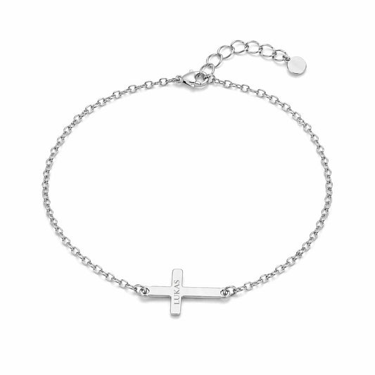 Personalized Cross Bracelet Charm 16mm Engraving 925 Silver Rhodium Plated