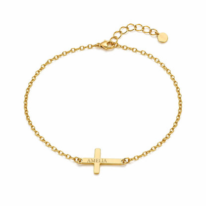 Personalized Cross Bracelet Charm 16mm Engraving 925 Silver 18K Gold Plated