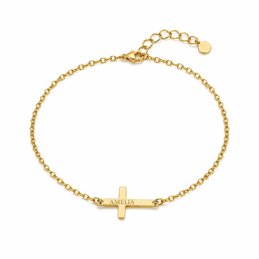 Personalized Cross Bracelet Charm 16mm Engraving 925 Silver 18K Gold Plated