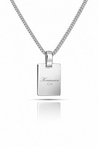 Personalized Communion Necklace with Engraved Pendant Made of 925 Sterling Silver Rhodium-Plated